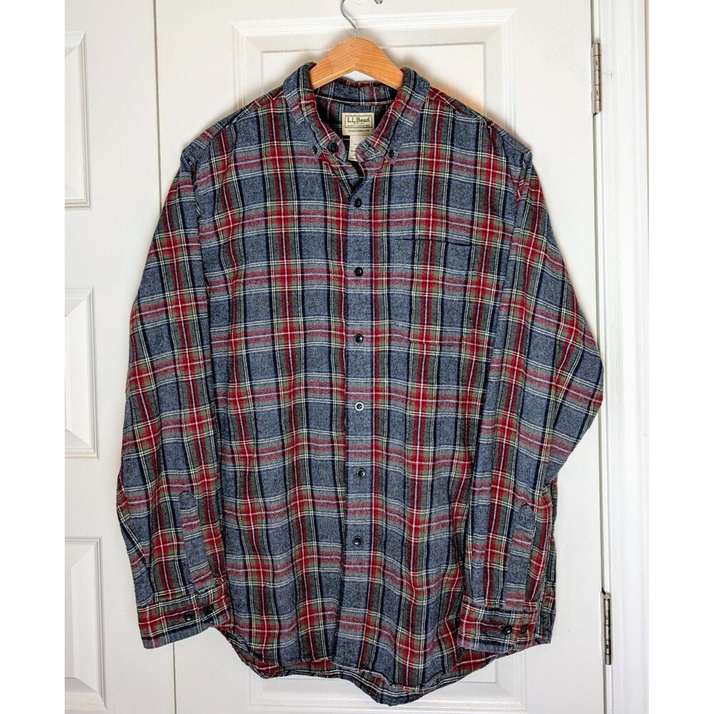 L.L. Bean Men's Plaid Casual Button Down Shirt - Red and Blue